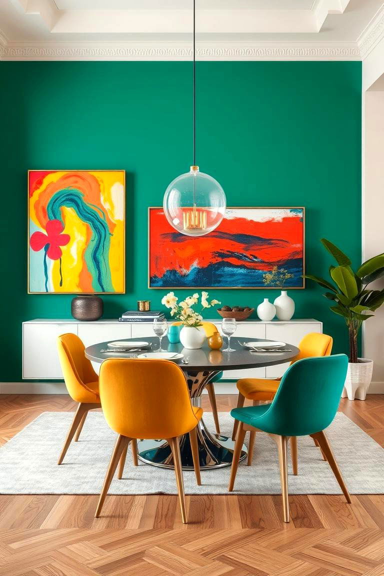Bold Color Accents - 24 masculine dining room ideas