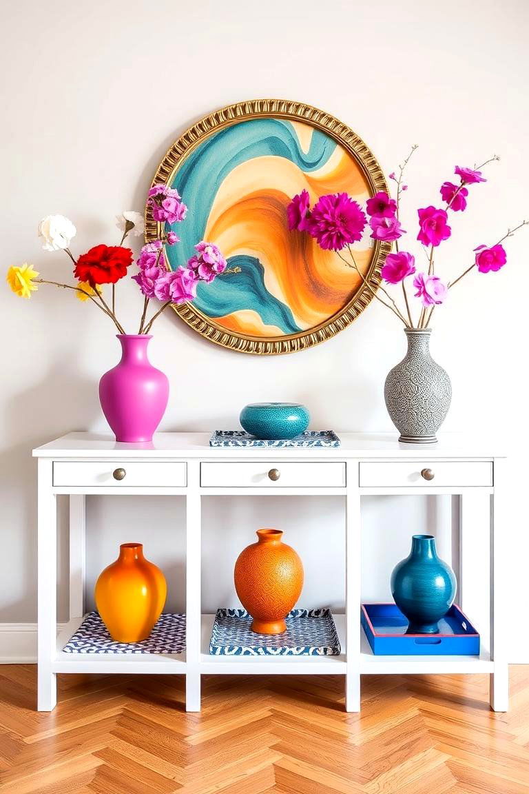 Bold Color Accents - 24 Console Table Decor Ideas