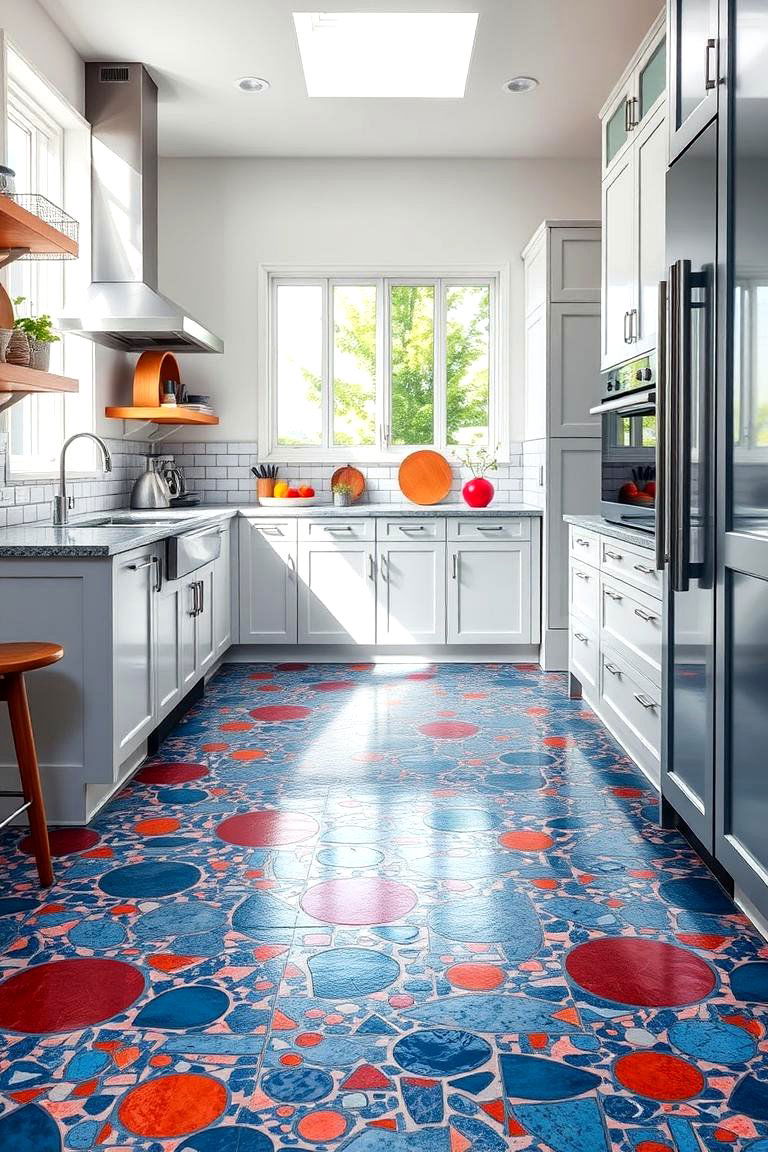 Bold Color Accents - 24 Terrazzo Kitchen Floor Ideas