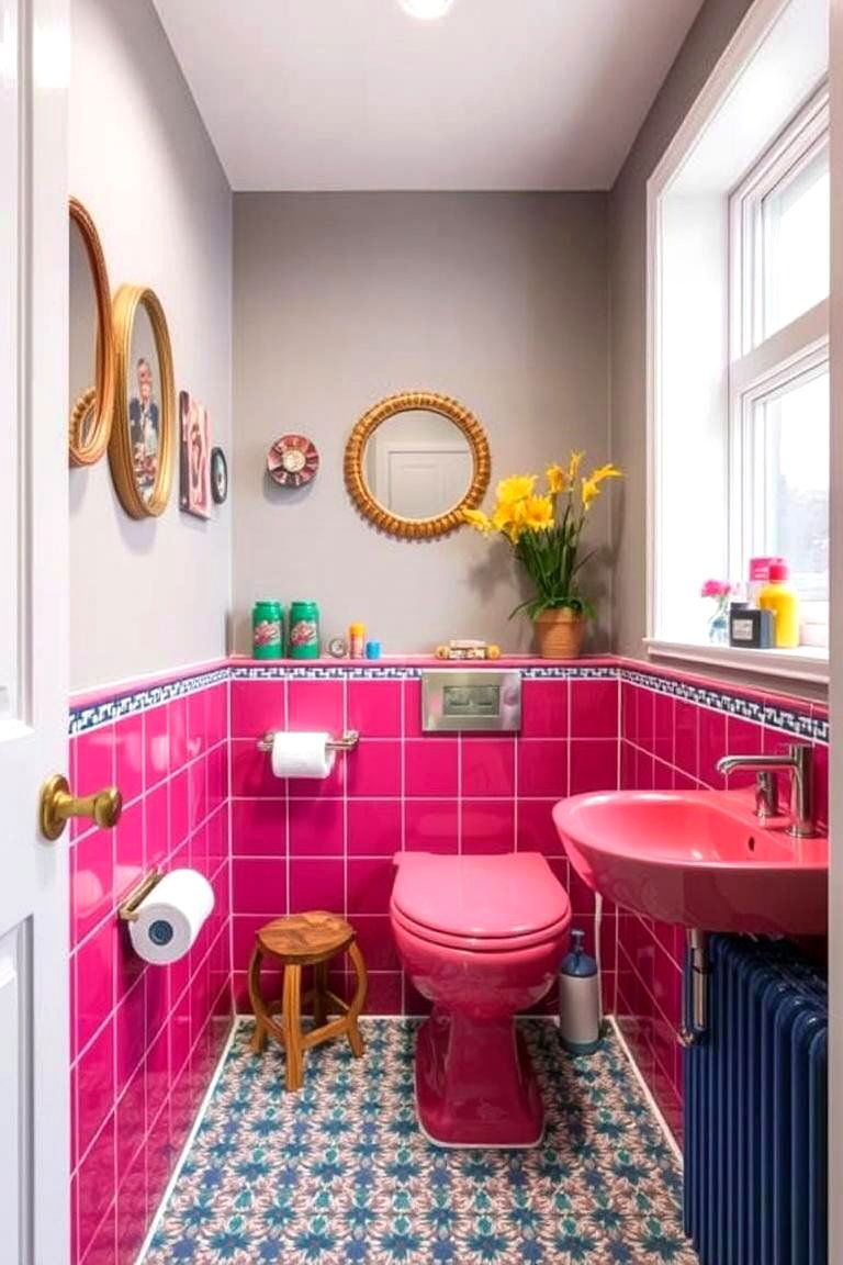 Bold Color Accents - 24 Downstairs Toilet Ideas