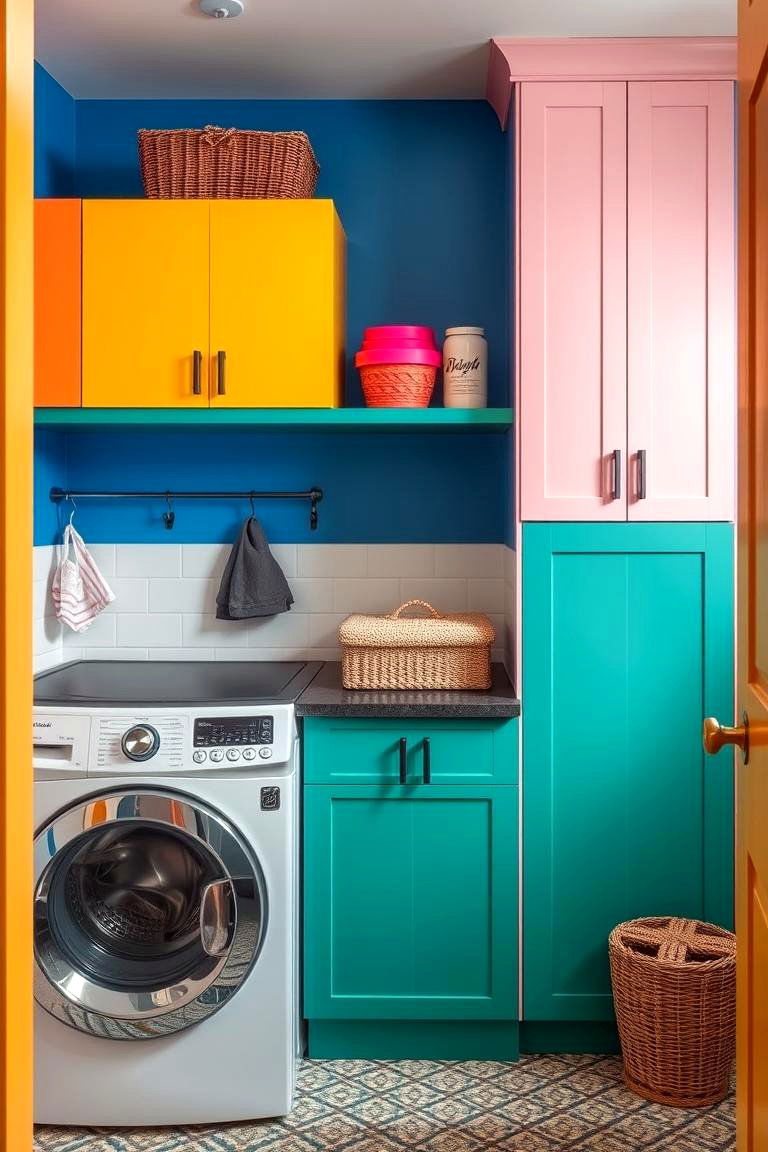 Bold Color Accents - 24 Garage Laundry Room Ideas