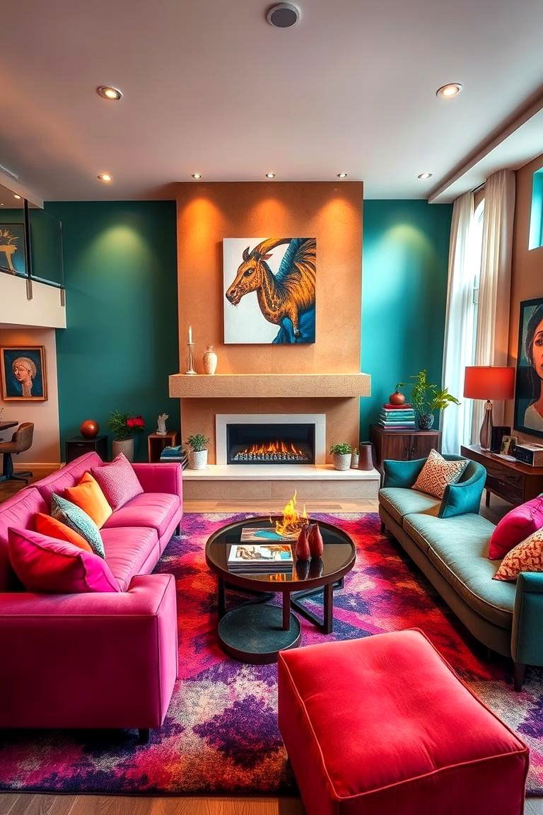 Bold Color Accents for Vibrant Energy - 24 Living Room Ideas With Sectionals and Fireplace