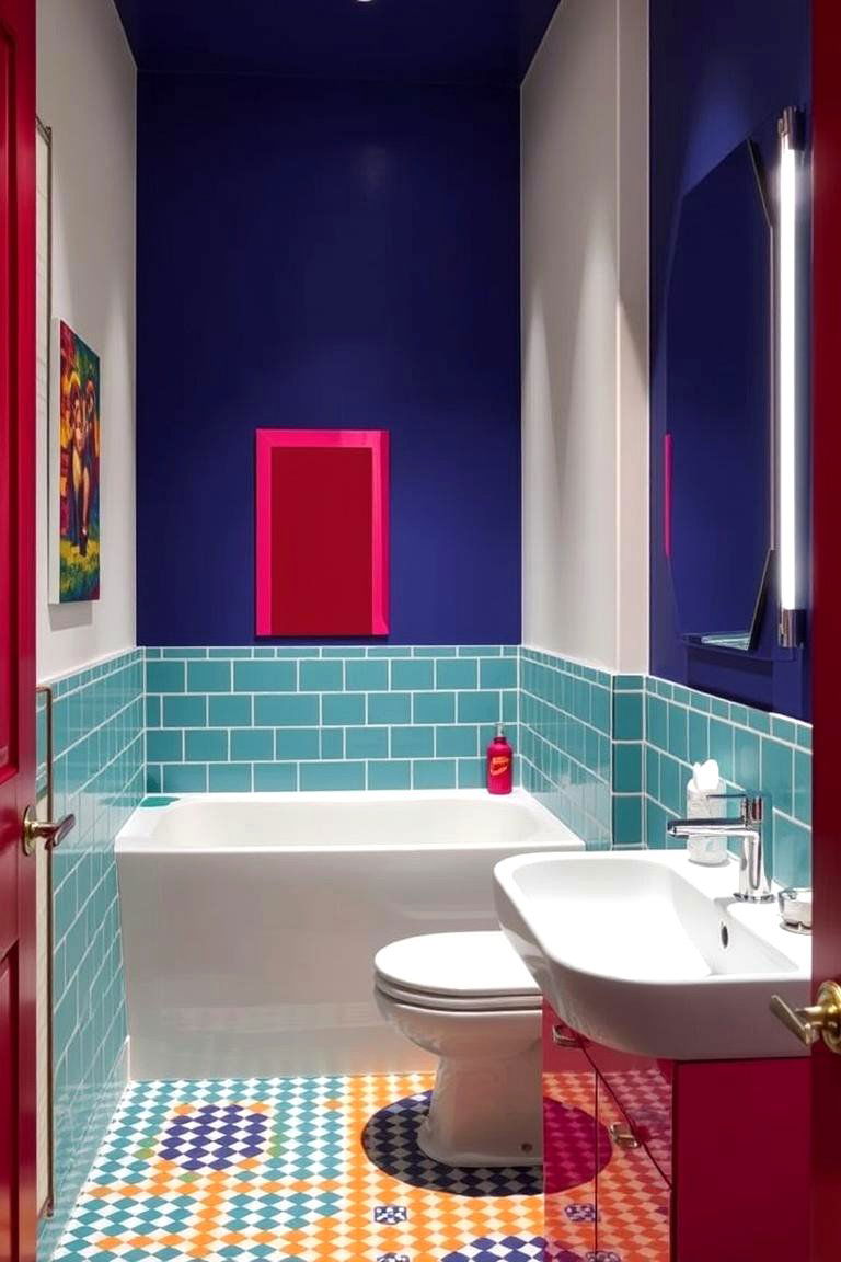 Bold Color Accents for Visual Impact - 24 Hallway Bathroom Ideas