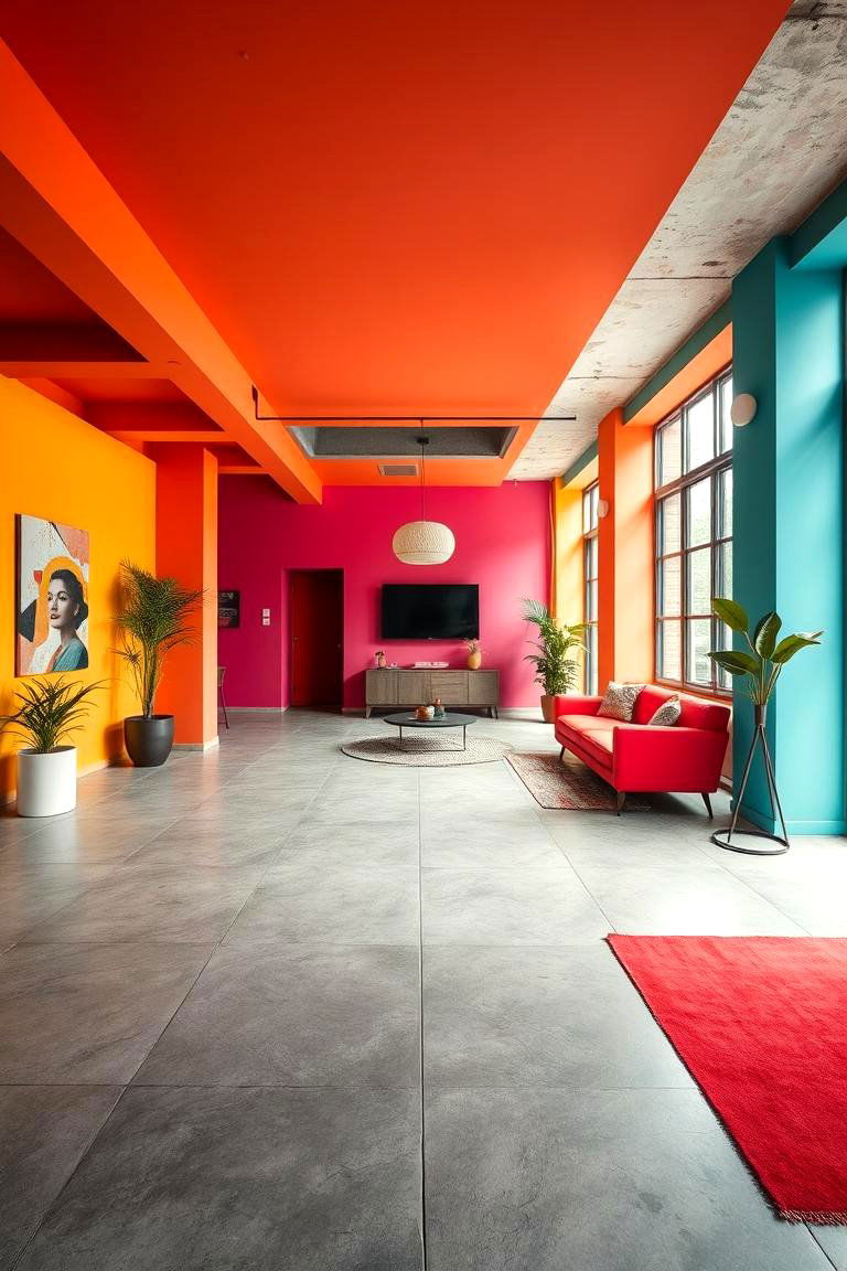 Bold Color Accents to Energize Rooms - 24 Indoor Concrete Floor Paint Ideas