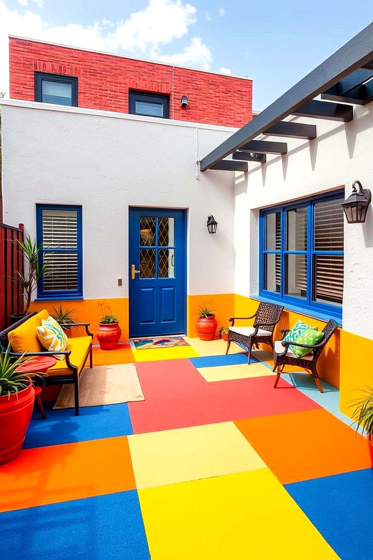 Bold Color Block Statement - 24 Front Yard Patio Ideas
