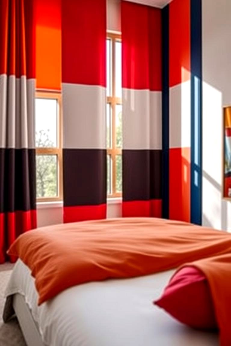 Bold Color Blocked Drapery - 24 Colorful Boho Bedroom Ideas