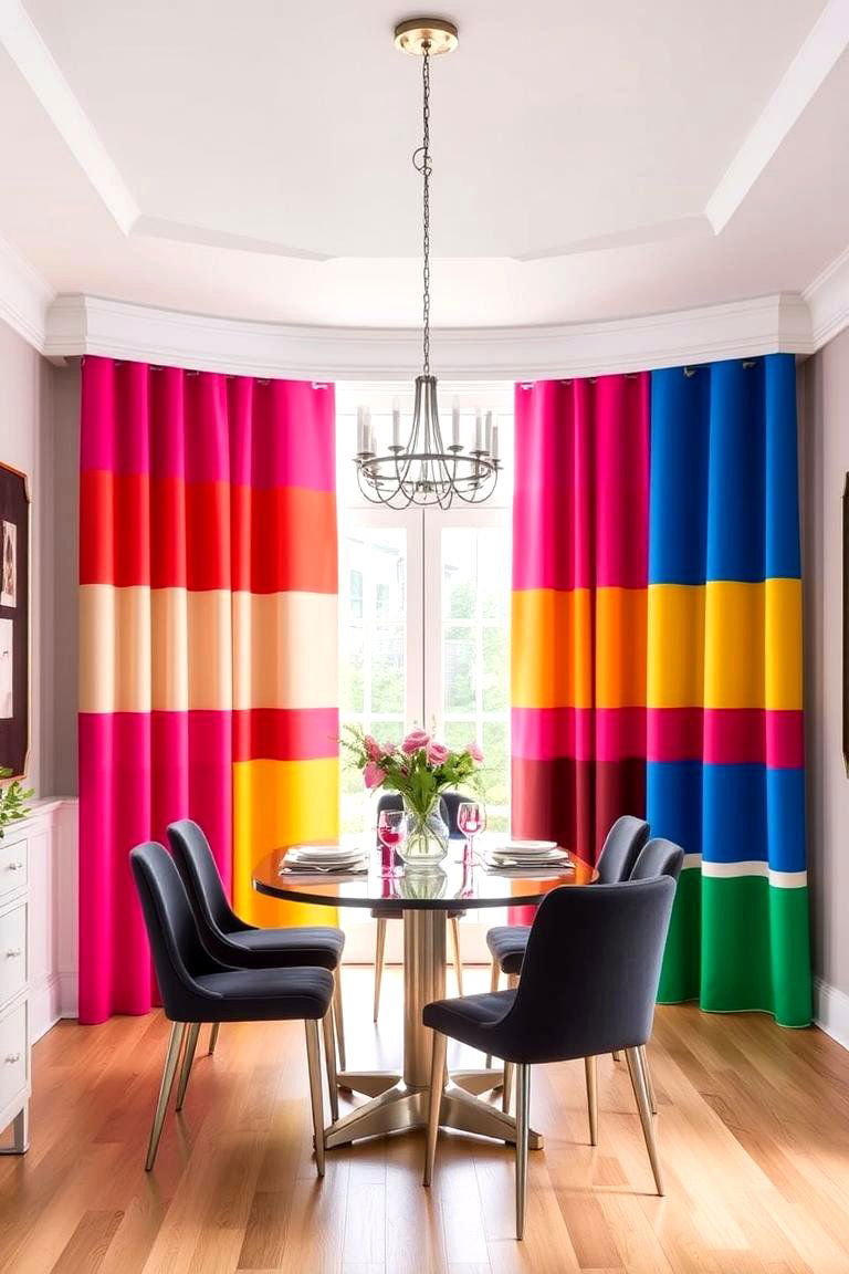 Bold Color Blocking Curtains - 24 Dining Room Curtain Ideas
