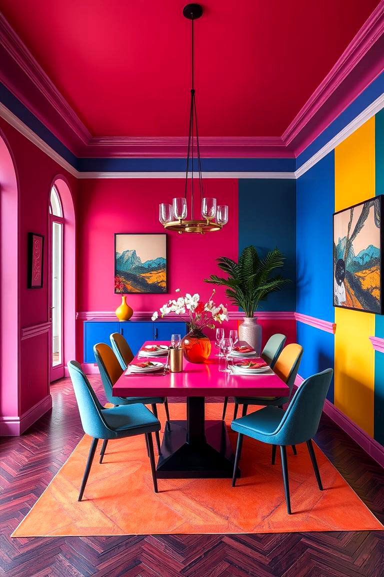 Bold Color Blocking - 24 Dining Room Wainscoting Ideas