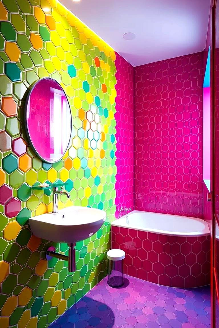 Bold Color Contrast - 24 Hexagon Tiles Ideas for Bathrooms