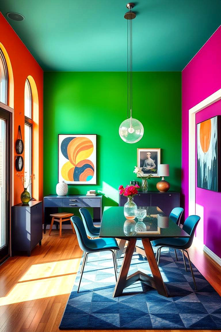 Bold Color Contrast Accent Wall - 24 Dining Room Accent Wall Ideas