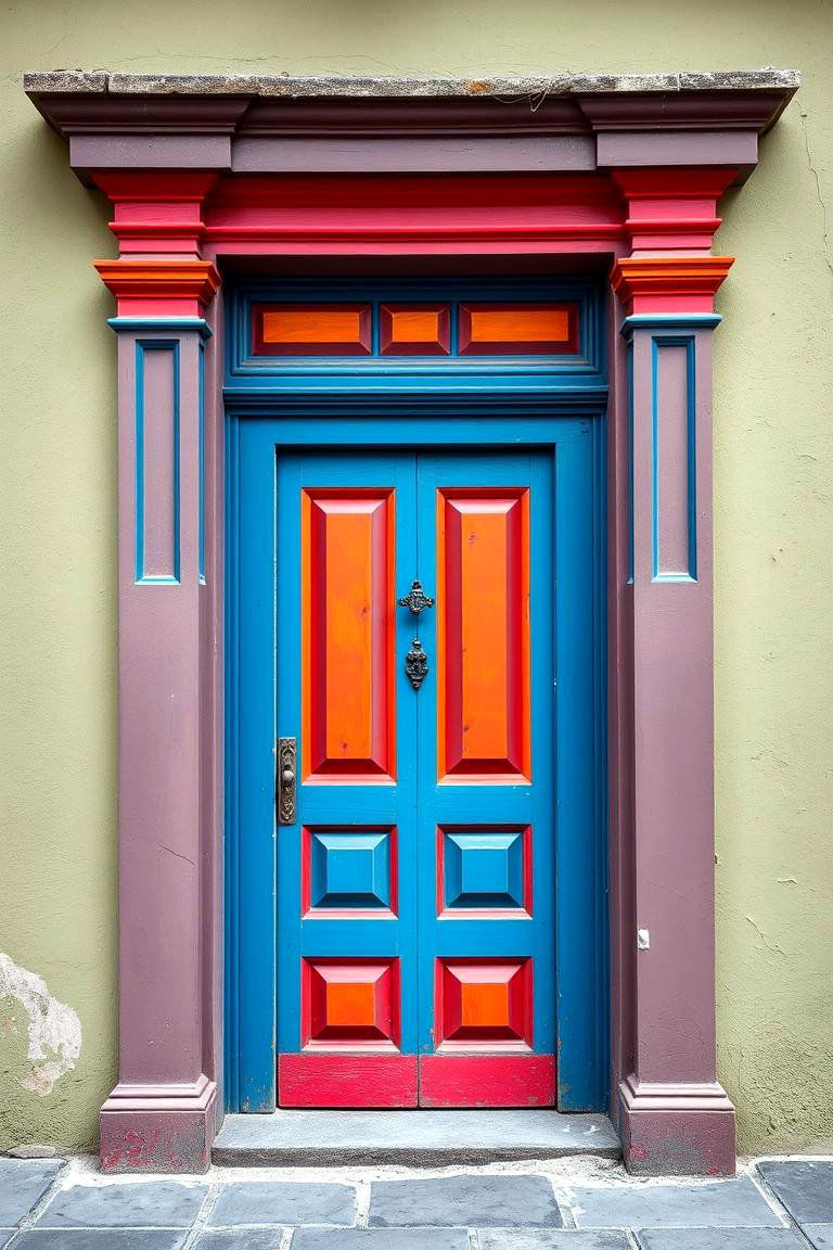 Bold Color Contrast with Complementary Hues - 24 Colonial Front Door Ideas