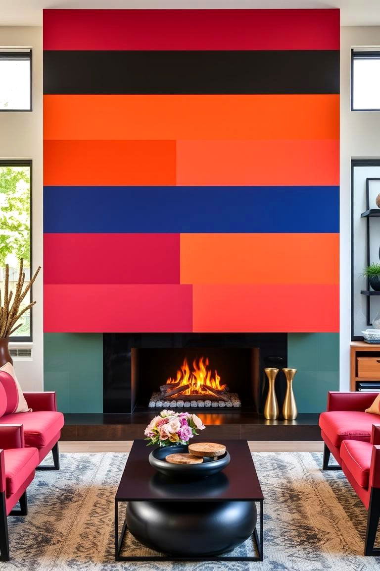 Bold Color Contrasts - 24 Mid-century Modern Fireplace Ideas