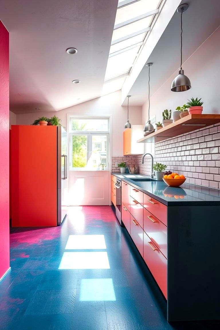 Bold Color Infused Concrete - 24 Concrete Floor Kitchen Ideas