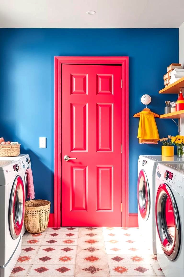 Bold Color Pop Door - 24 Laundry Room Door Ideas