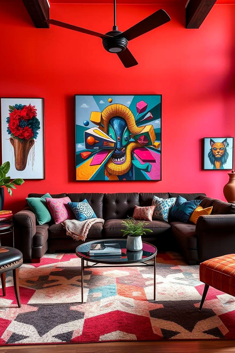 Bold Color Pop Statement - 24 Dark Brown Couch Living Room Ideas