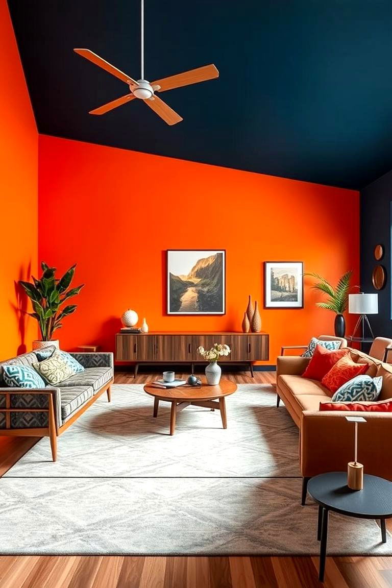Bold Color Schemes with Accent Walls - 27 1950s Living Room Ideas