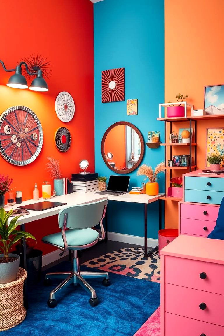 Bold Color Statement - 24 Makeup Room Ideas