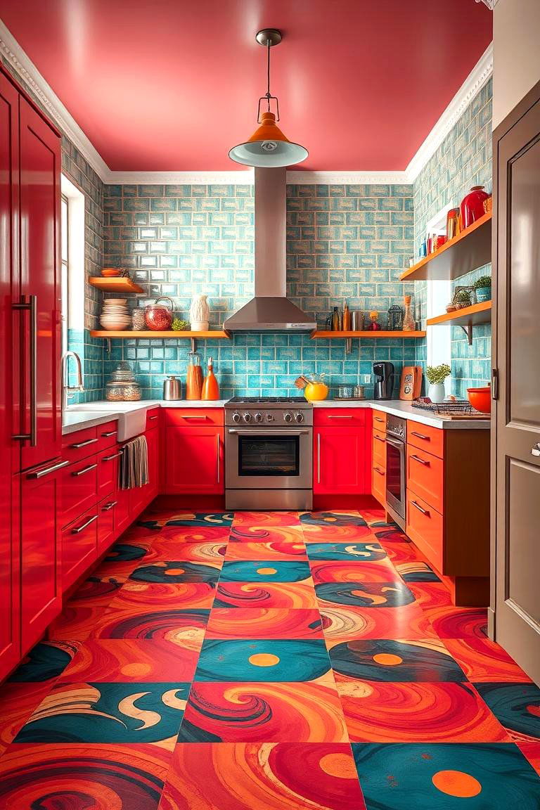 Bold Color Statements - 24 Linoleum Kitchen Flooring Ideas