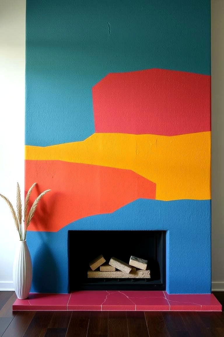 Bold Color Stucco Fireplace - 24 Stucco Fireplace Ideas