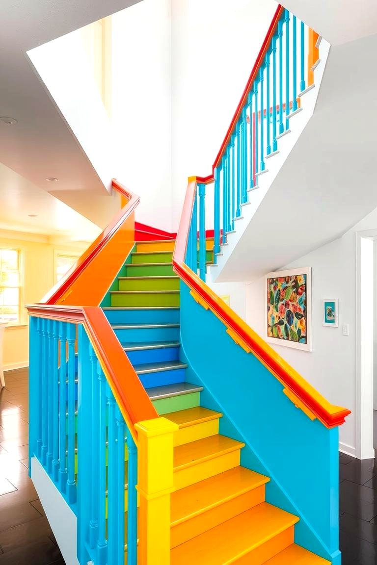 Bold Colored Accents - 24 Stair Railing Ideas