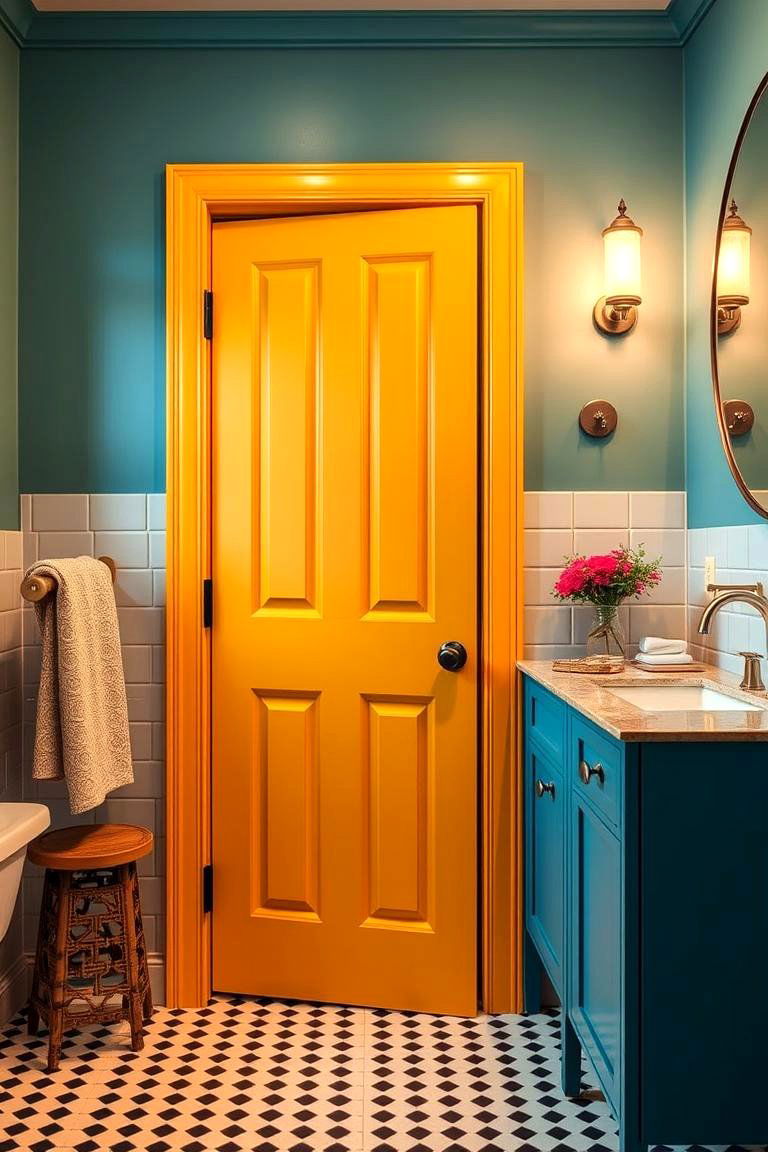 Bold Colored Pocket Door - 24 Bathroom Pocket Door Ideas