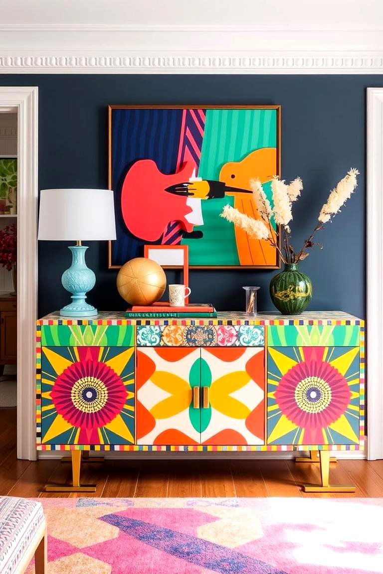Bold Colorful Accent Console - 24 Tv Console Decor Ideas