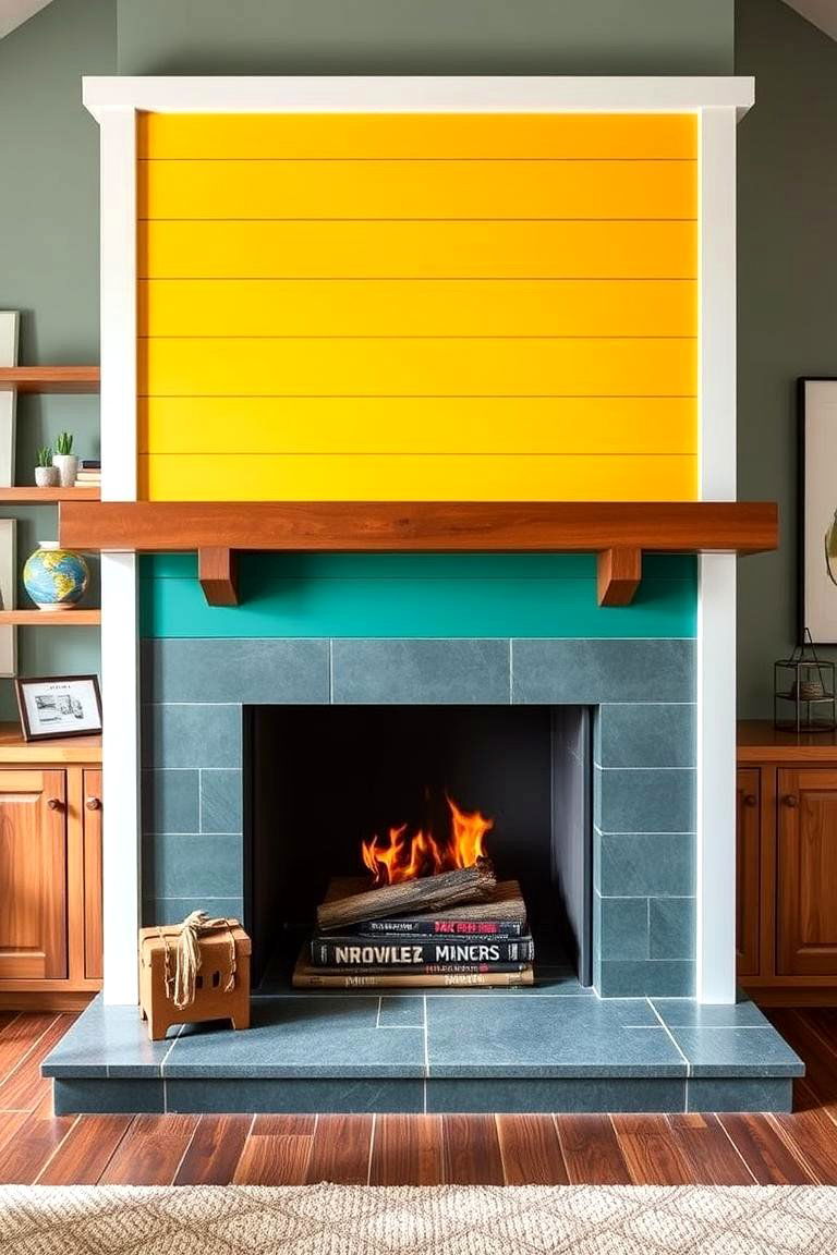 Bold Colorful Shiplap - 24 Shiplap Fireplace Ideas
