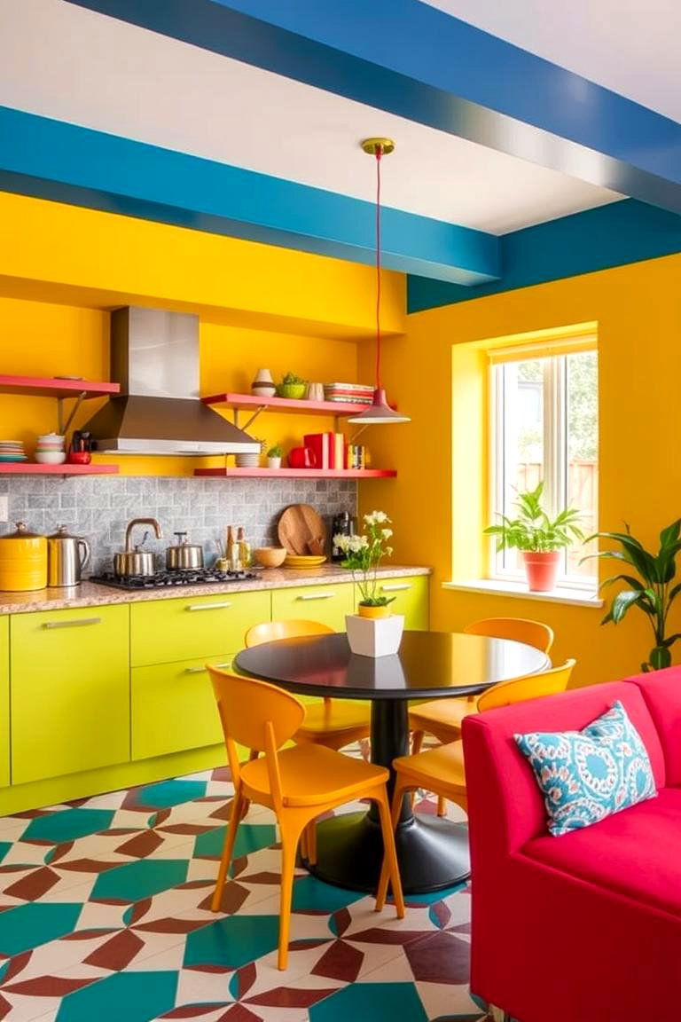 Bold Colors and Patterns - 24 Eat in Kitchen Ideas