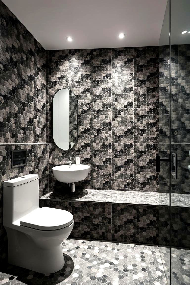 Bold Contrast - 24 Pebble Tile Bathroom Ideas