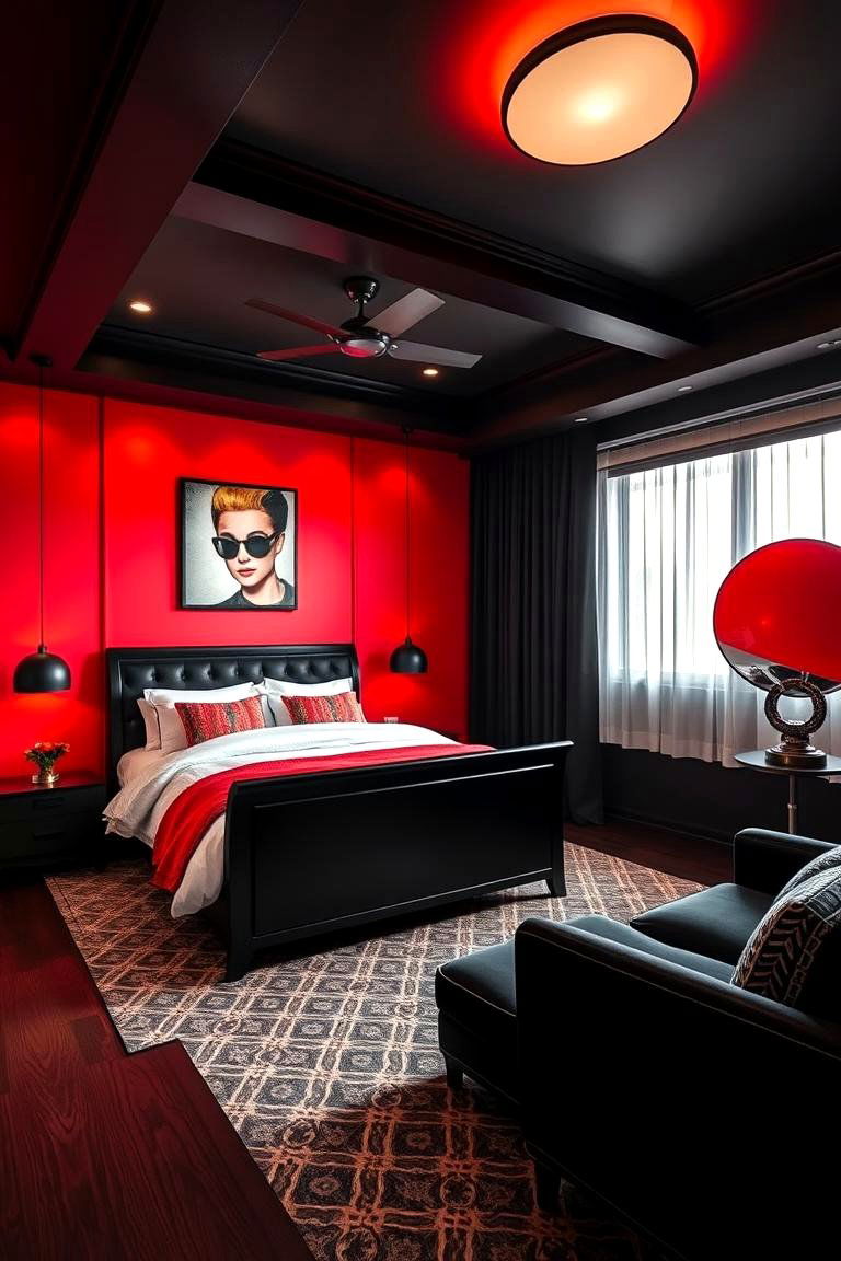 Bold Contrast Accents - 24 red black and white bedroom ideas