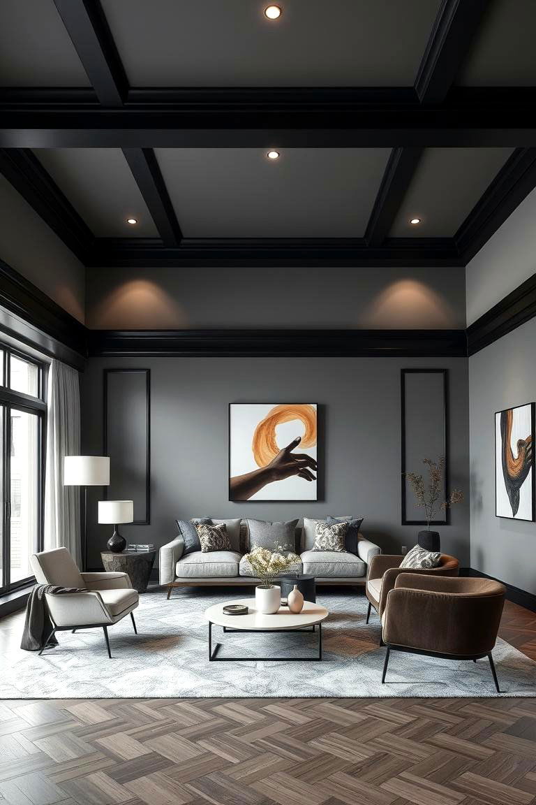 Bold Contrast Aesthetics - 24 Living Room With Grey Walls and Black Trim