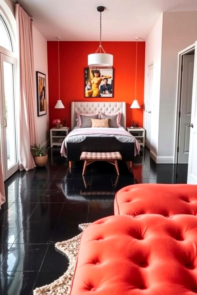 Bold Contrast Black Floor Bedroom Design - 24 Black Floor Bedroom Ideas