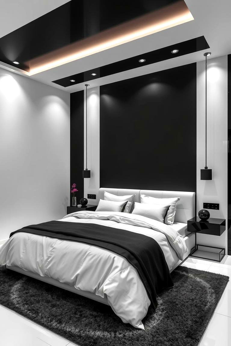 Bold Contrast Black and White - 24 Bedroom Painting Ideas With Two Colors
