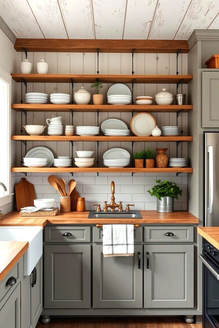 Bold Contrast Dark Gray Cabinets with White Walls - 24 Farmhouse Kitchen With Gray Cabinets Ideas