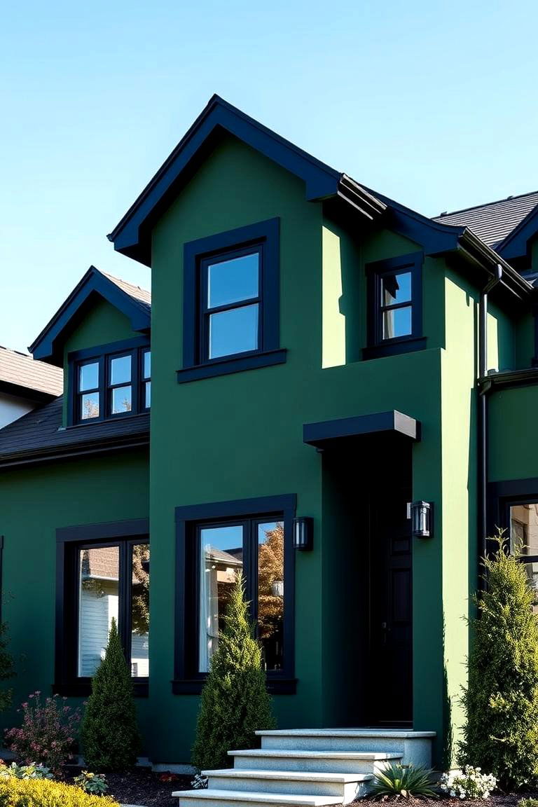 Bold Contrast Design - 24 Green House Exterior With Black Trim