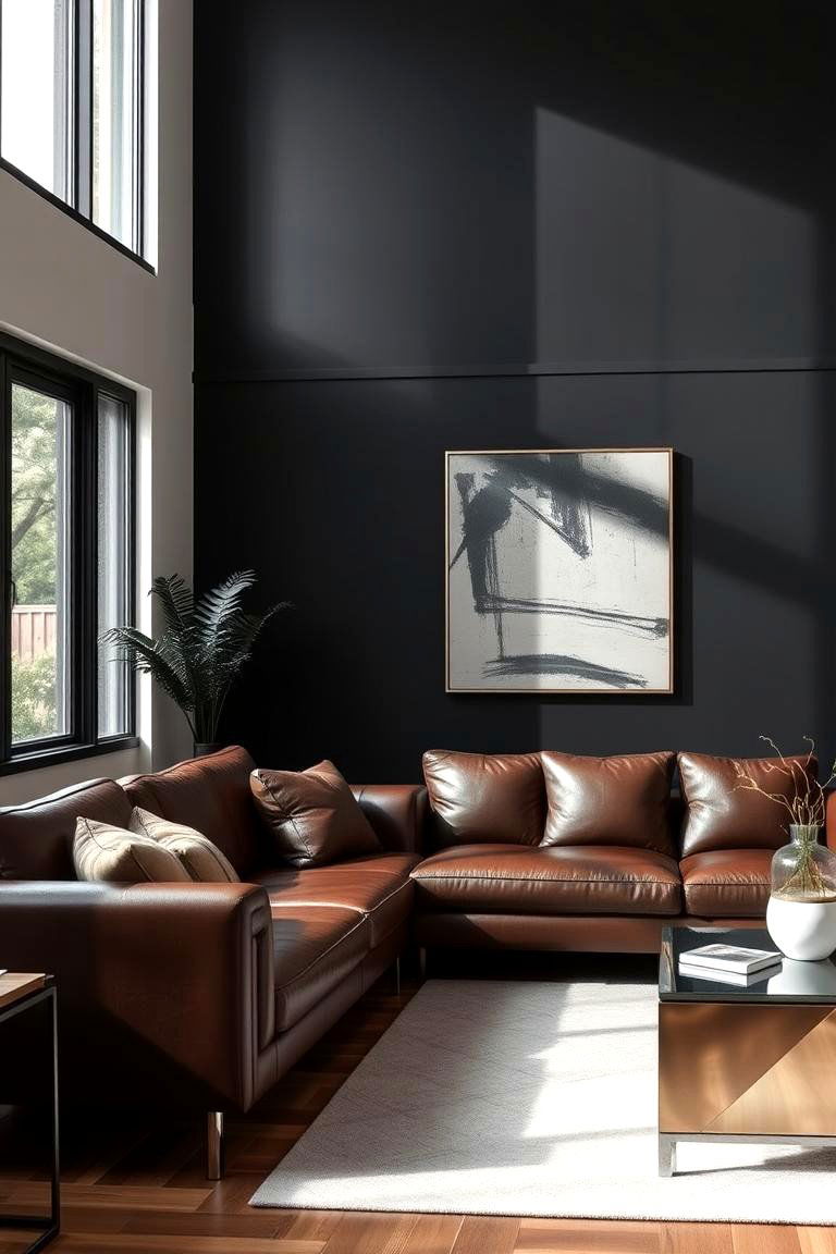Bold Contrast Living Room - 24 Black and Brown Living Room Ideas
