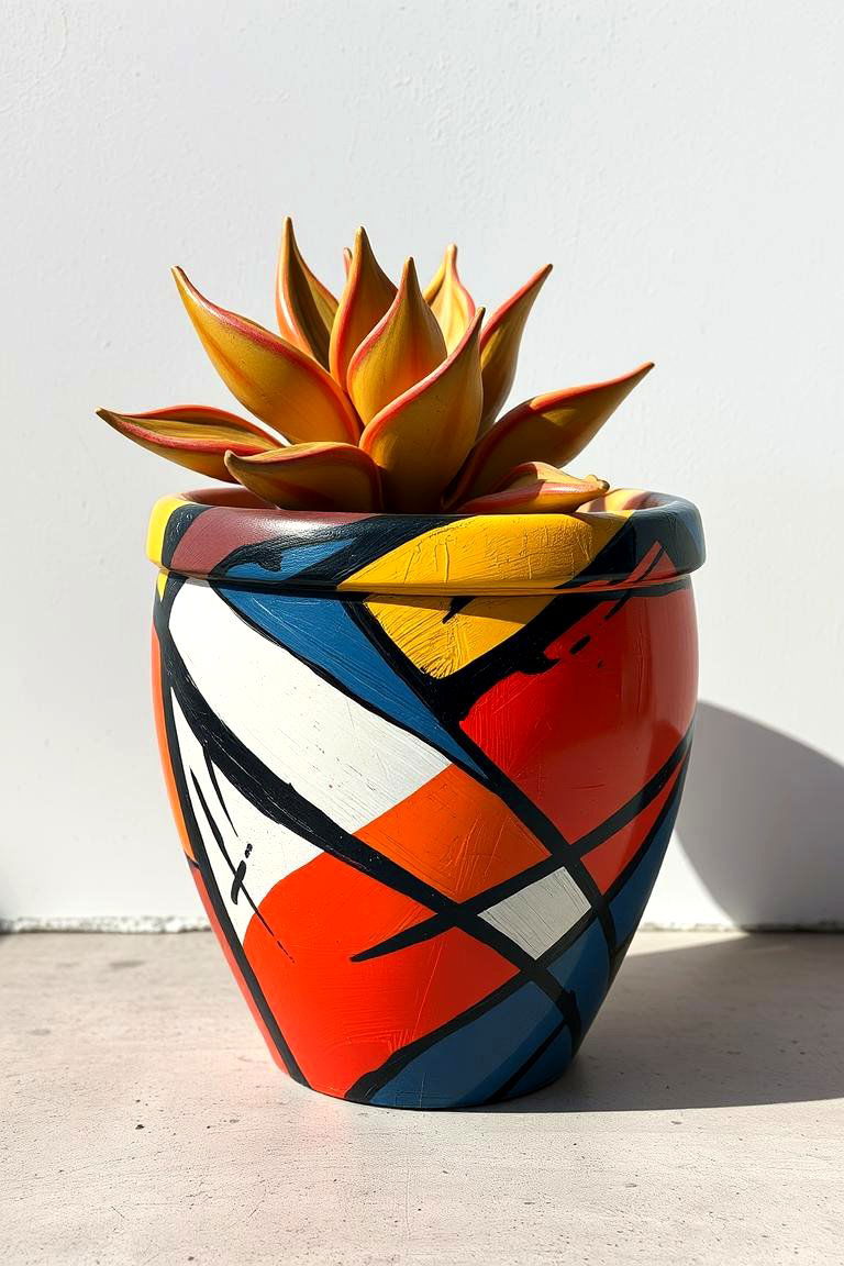Bold Contrast Painted Pot - 24 Painted Pot Ideas