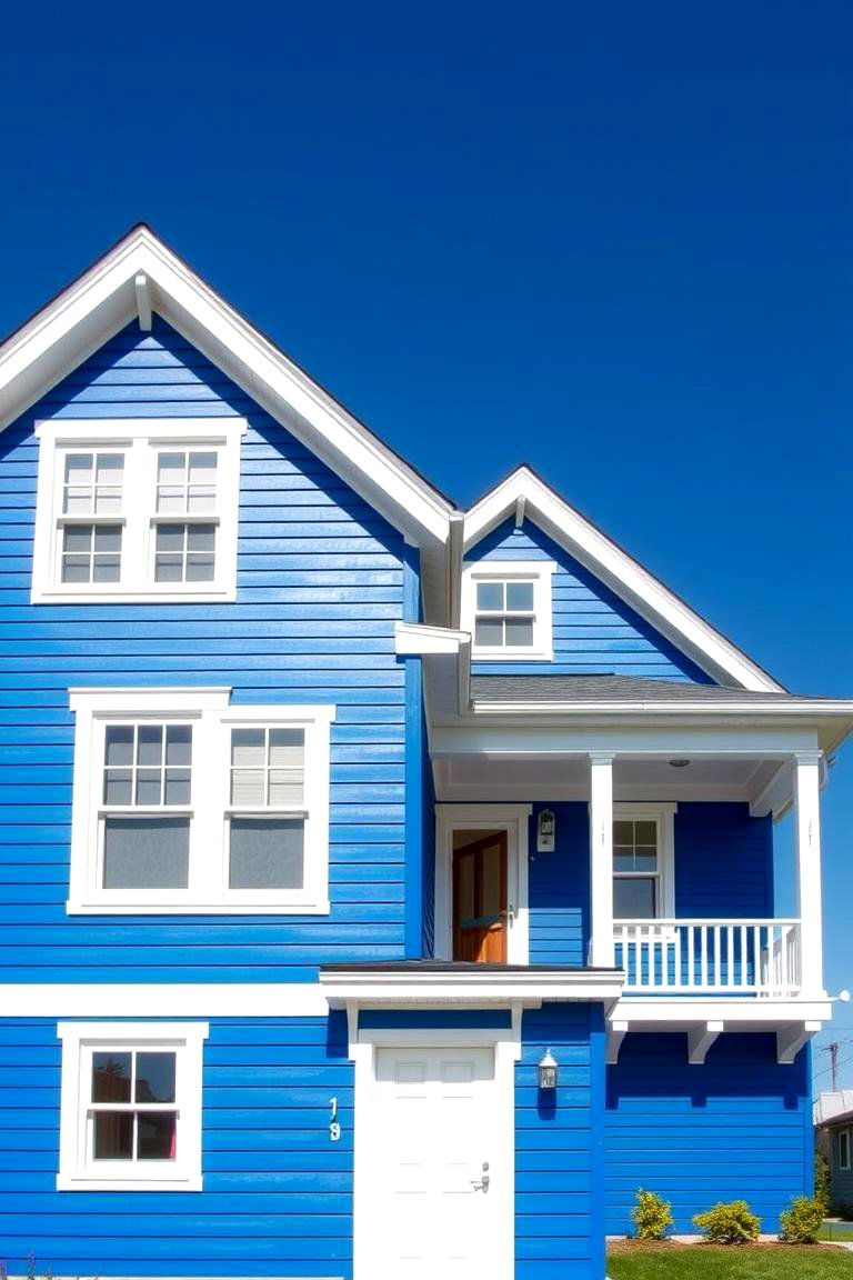 Bold Contrast Statement - 24 Blue House Siding With White Trim