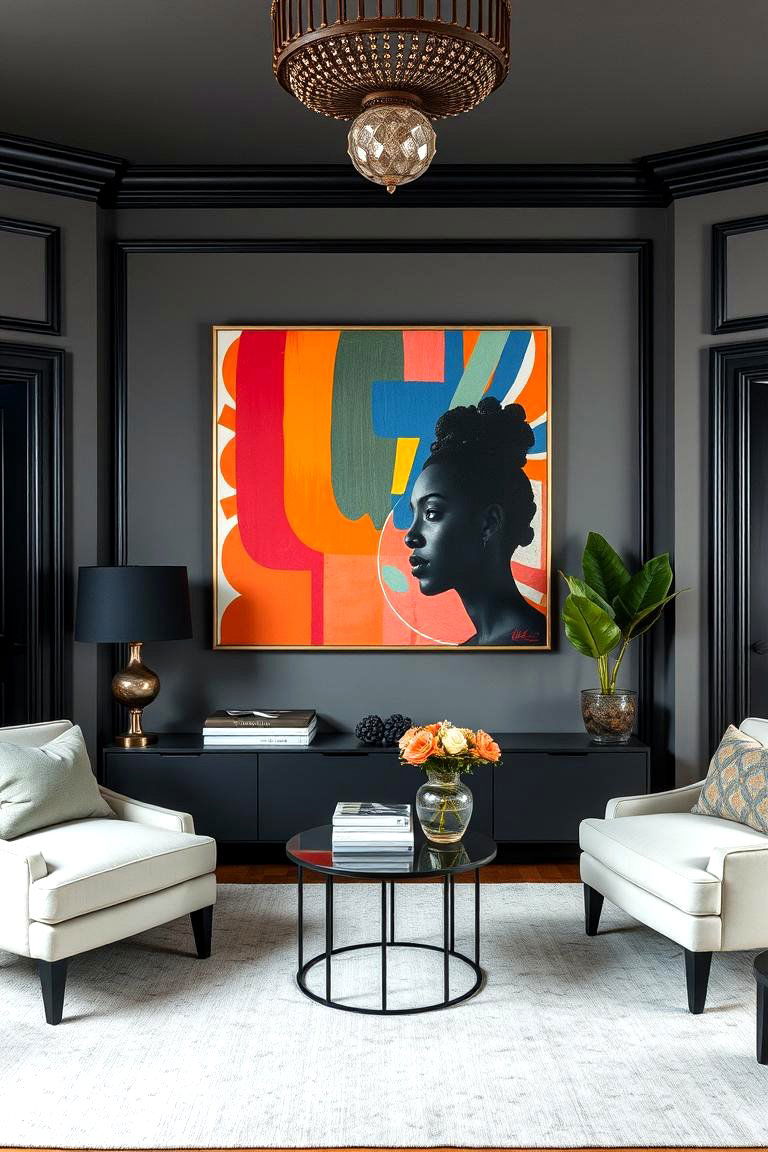 Bold Contrast Statement - 24 living room grey walls black trim