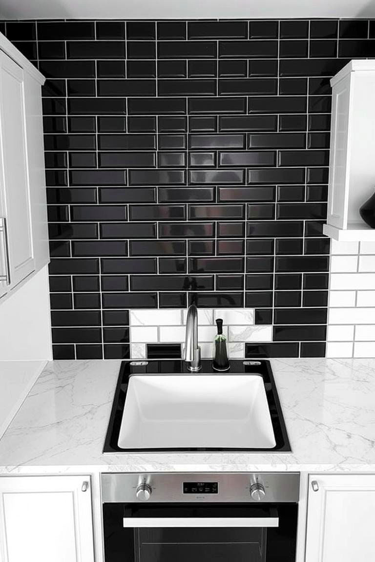 Bold Contrast Statement - 24 Black and White Kitchen Backsplash Ideas