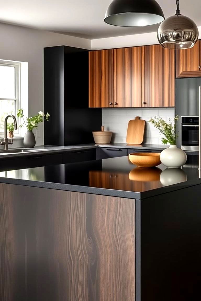 Bold Contrast and Warmth - 24 Black Kitchen Islands