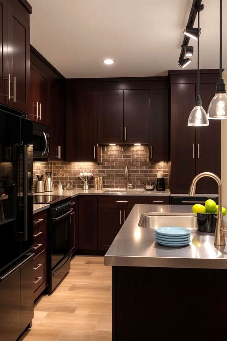 Bold Contrast with Espresso Brown Cabinets - 24 What Color Cabinets Go With Black Appliances