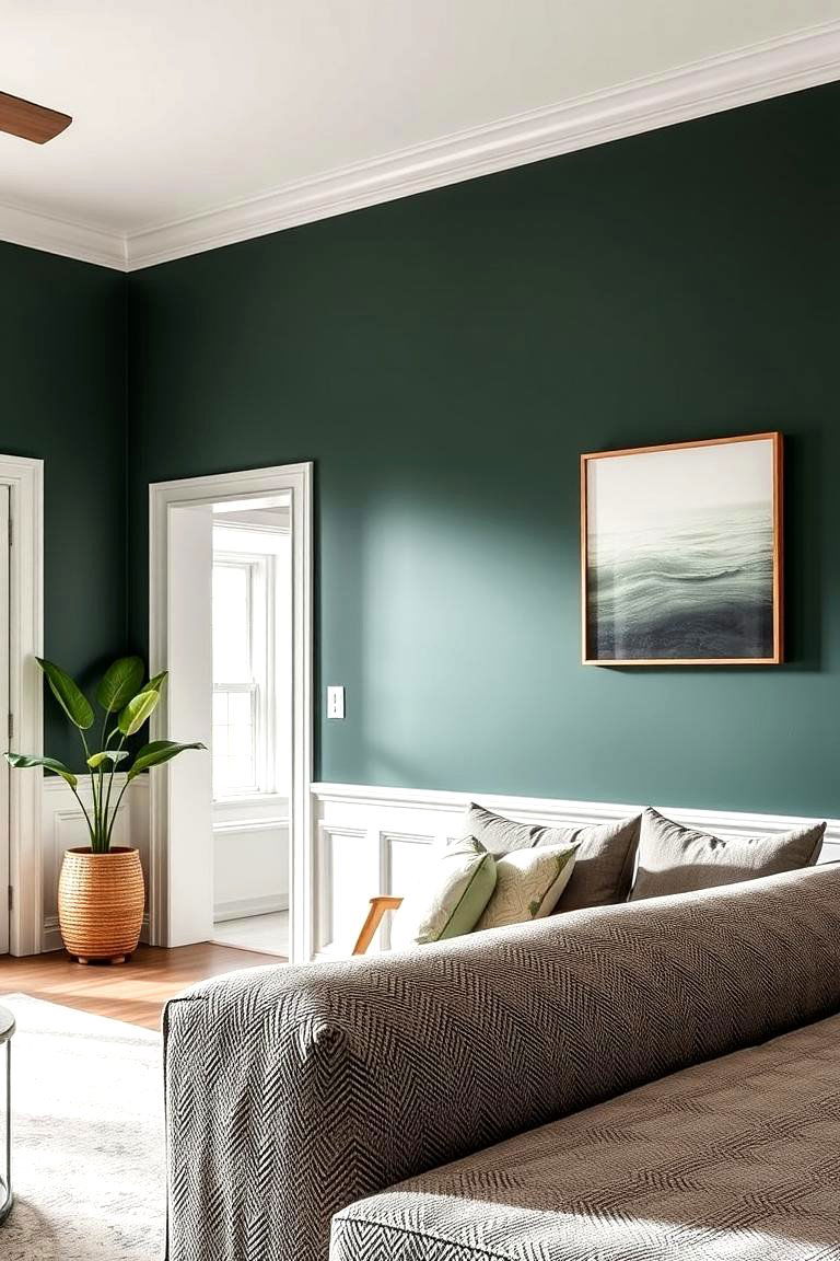 Bold Contrast with White Trim - 24 Dark Green Accent Wall Ideas