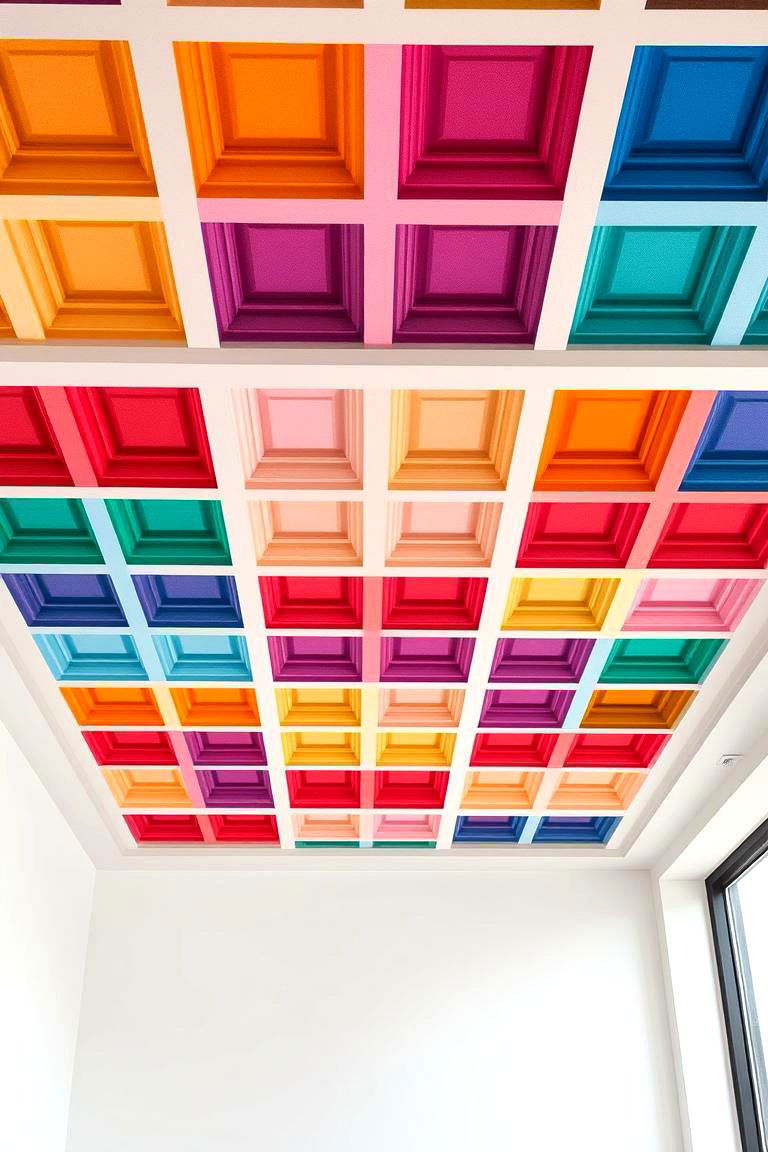 Bold Contrasting Coffered Ceiling with Color Blocks - 24 Coffered Ceiling Ideas