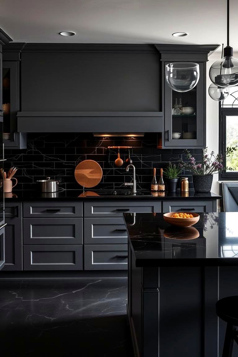Bold Contrasting Statements - 24 Kitchen With Gray Cabinets And Black Countertops Ideas