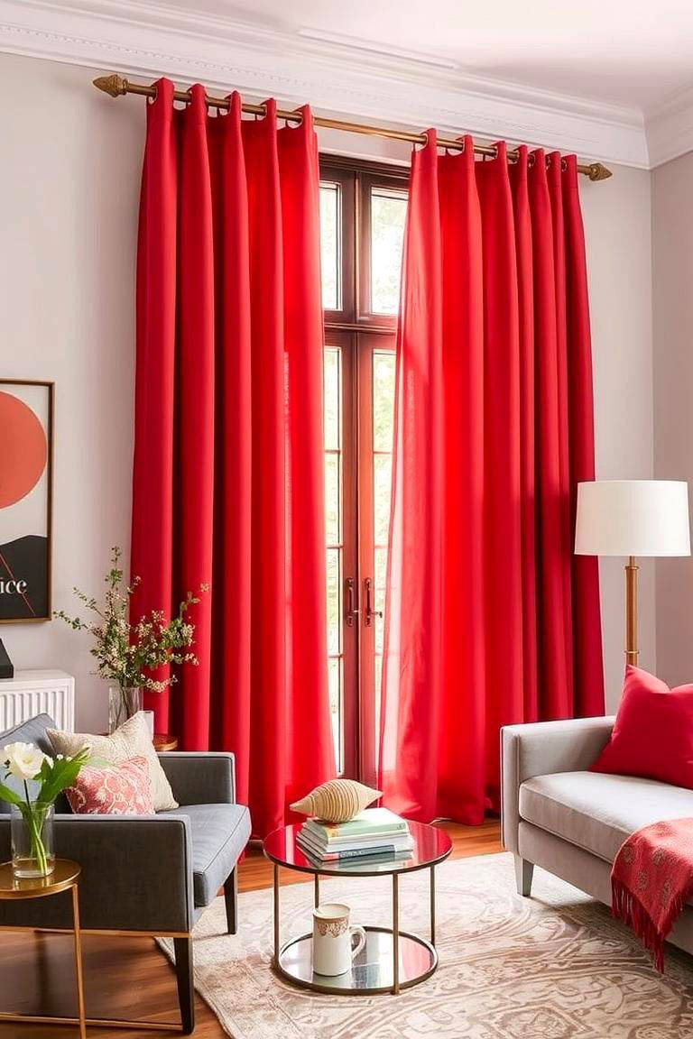 Bold Coral Curtains - 24 Coral Bedroom Ideas