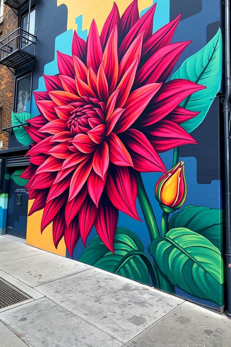 Bold Dahlia Expression - 24 Flower Murals on Buildings