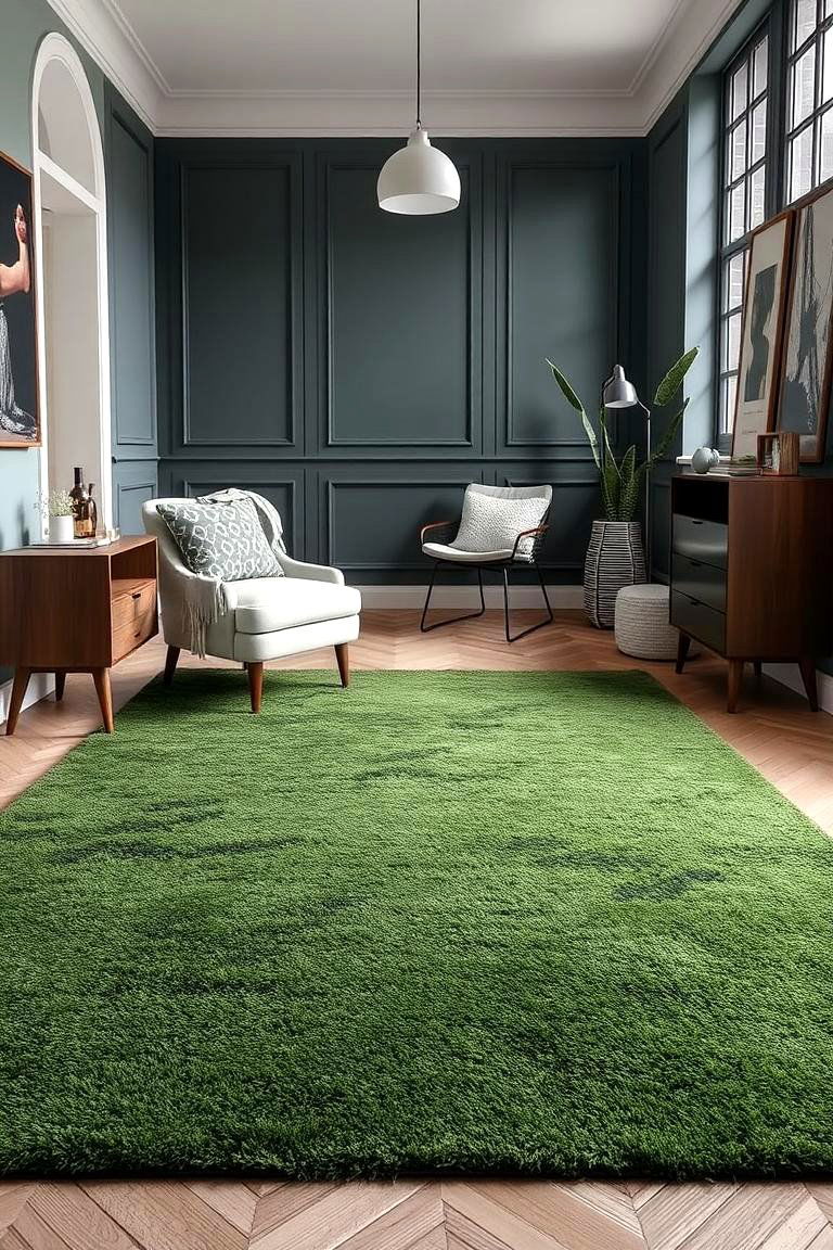 Bold Dark Green Floor Rugs - 24 Dark Green Living Room Ideas