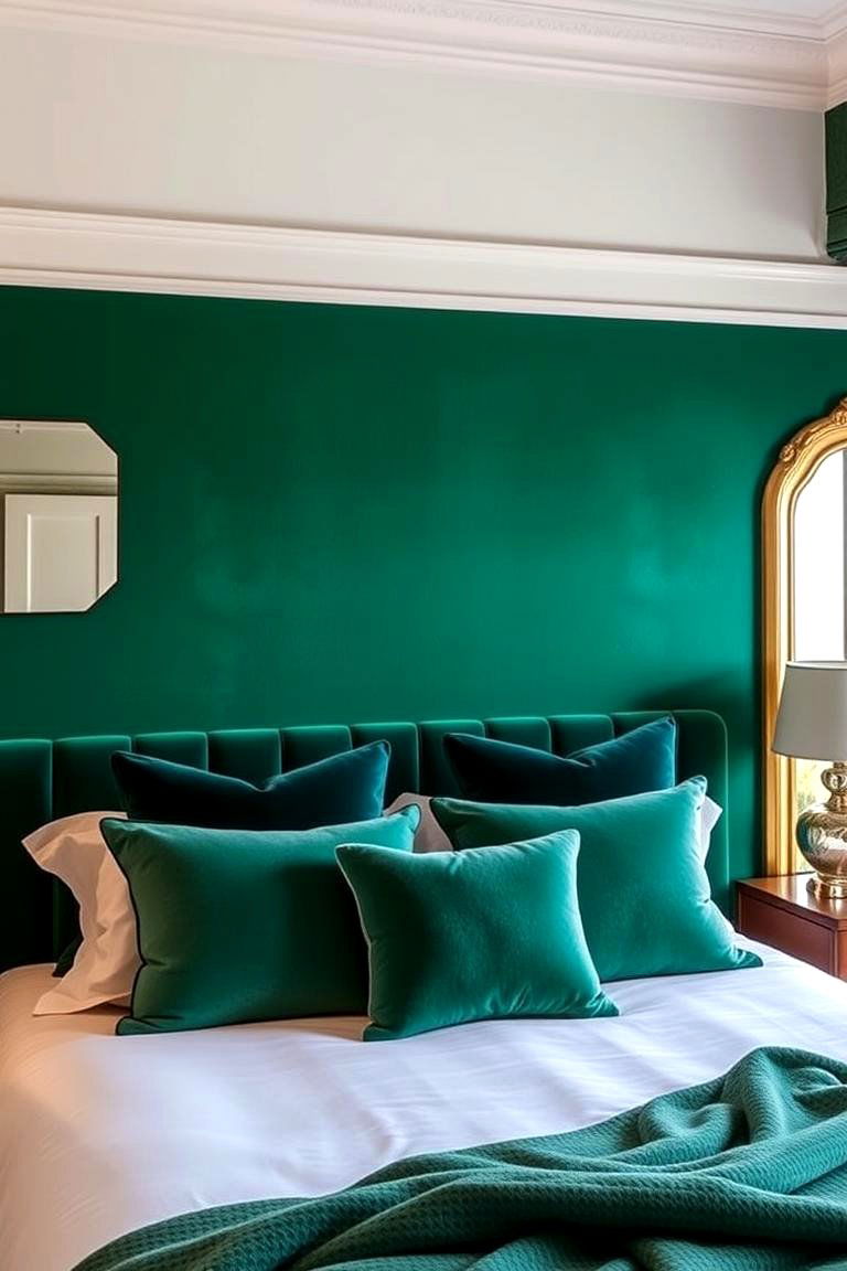 Bold Emerald Green Accent Wall - 24 Emerald Green Bedroom Ideas