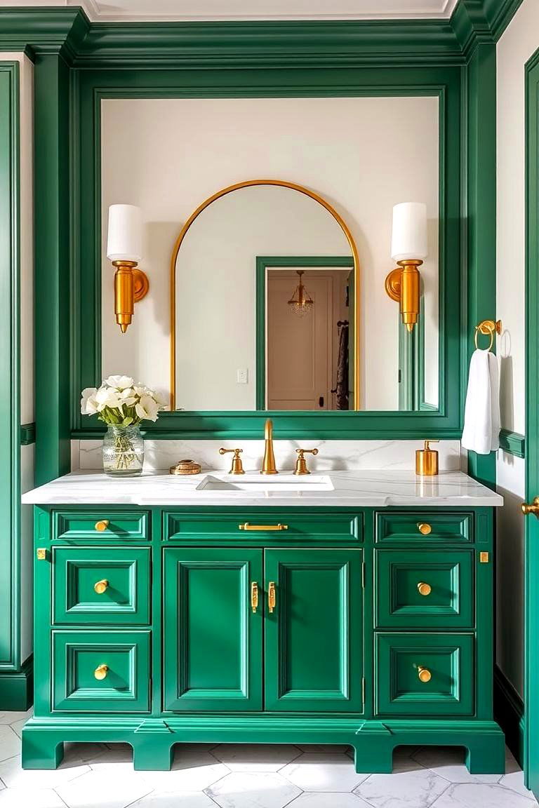 Bold Emerald Green Vanity with White Accents - 24 Bathroom With Green Vanity